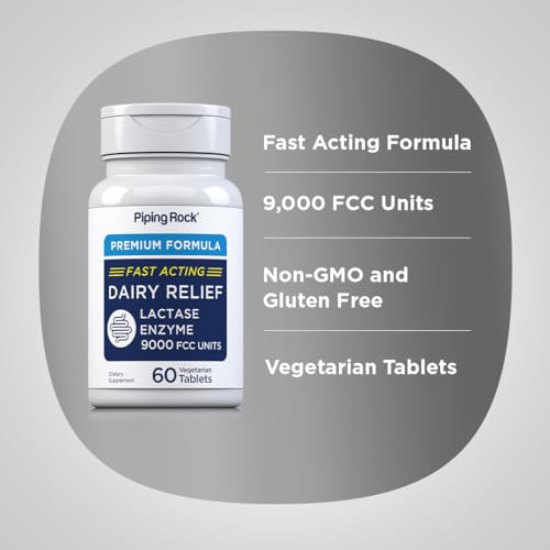 Piping Rock Dairy Relief Pills | 9000 FCC | 60 Tablets | Lactase Enzyme Supplement | Vegetarian, Non-GMO, Gluten Free - Image 5