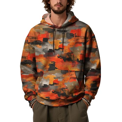 Mens Oversized Hoodies Camouflage Casual Drawstring Sweatshirt Loose Fit Long Sleeve Streetwear Pullover with Pocket