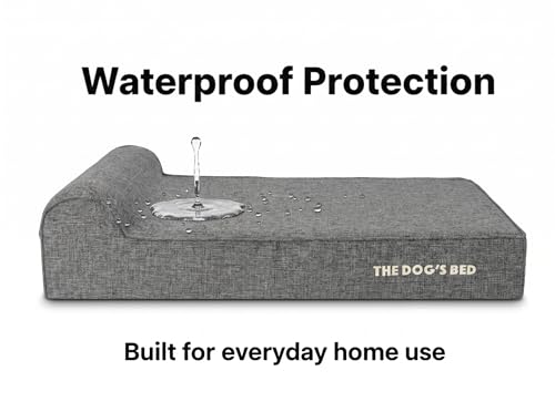 The Dog’s Bed – Orthopaedic Memory Foam Bed with Headrest, Waterproof Washable Cover, Anti-Slip Base, Calming Surface – CertiPUR-Certified Foam, Grey Linen, XL, 15cm Thick - Image 4