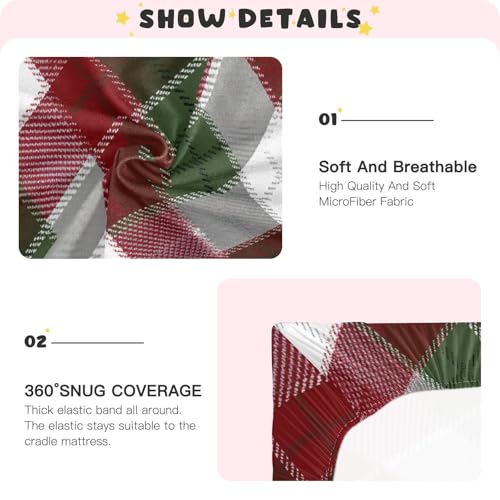 Image of Crib Sheet Breathable Soft Crib Mattress Sheet for Baby Toddler Boys Girls Fitted Crib Sheet Fit Standard Crib Mattress 52 x 28 Inch Christmas Plaid Pattern Red