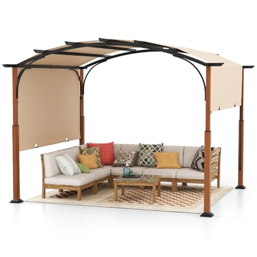 RELAX4LIFE Pergola Jardin Extérieur 3,6x3 M avec Auvent Rétractable, Tonnelle Pergola Métallique avec Toile Réglable Coulissante, Piquets de Sol,...