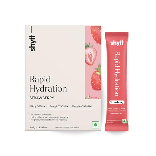Image of Shyft Rapid Hydration - Strawberry | 25 Sachets | Right sodium, potassium, magnesium mix for Instant Hydration | Absolutely no harmful chemicals | No Artificial Sweetener
