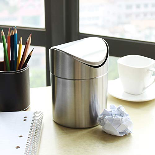 Pequeña caneca de basura de acero inoxidable con tapa miniatura 4