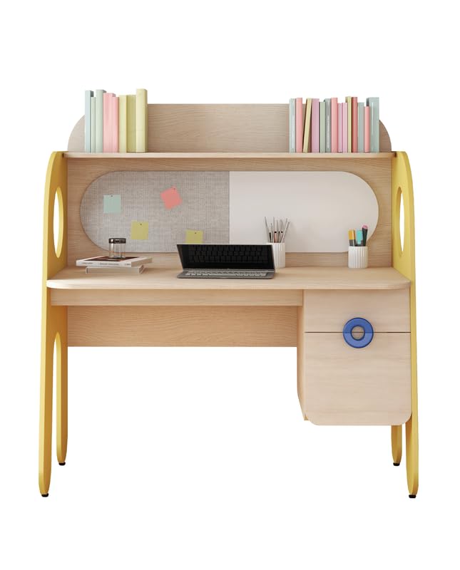 Image of Smartsters Study Table - Spacious Desk with Pin-Up Board, Extra Shelves, Drawer with Kid-Friendly Knob, and White Board Panel. Popstar (Chair Not Included)