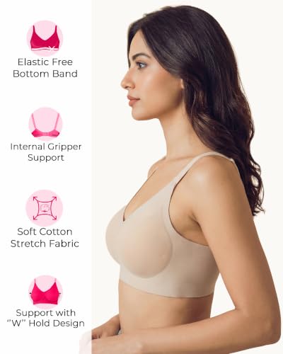 Image of Tweens Cotton Padded Bonded Bra for Women | Full Coverage Wire-Free Bra | Seamless No-Dig Comfort | Breathable Cotton | Elastic-Free Bottom Band & Side Wings | Pack of 1|
