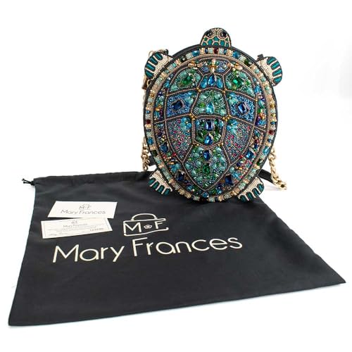 Image of Mary Frances Wave Rider Beaded Crossbody Handbag Clutch Novelty Evening Purse Turtle Design with Removable Chain Strap, Multicolor