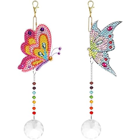 TOKIISHE 2 Pcs Sun catchers for Windows Crystals Pendant, 5D Diamond DIY Butterfly Ornaments Rhinestones Painting With Crystals for Garden Hanging Decoration Cover