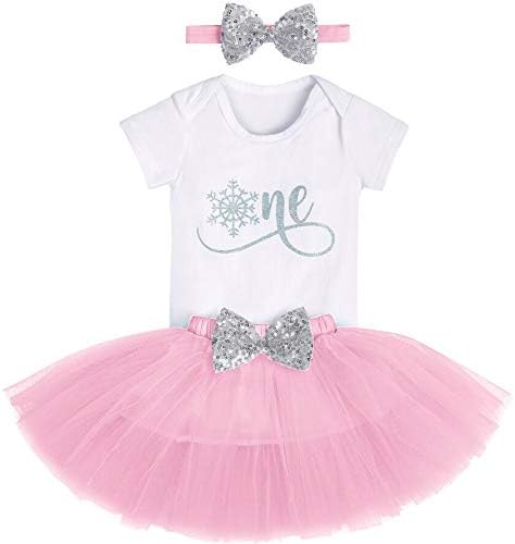 IMEKIS Baby Girl Winter Snowflake 1st Birthday Outfit Cake Smash Romper Tutu Skirt Headband Christmas Photo Shoot Clothes Set