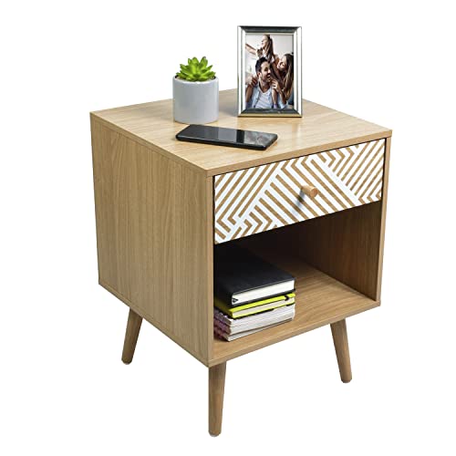 La Mejor Recopilación de Buro Madera al mejor precio. 46 TOPLIVING Buro con Cajon y Entrepaño Buro Minimalista para Recamara Mesa de Noche Organizador con Cajón, Mesa de Noche con Espacios de Almacenamiento Abiertos y Cerrados