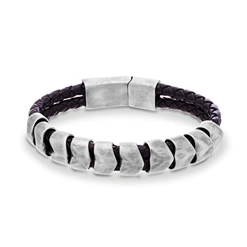 Steve Madden Stainless Steel Textured Beaded Double Strand Bracelet Set For Men