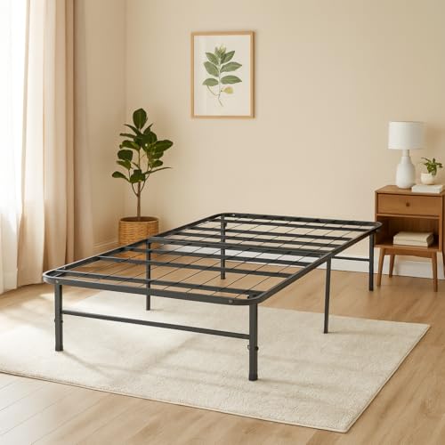 Naomi Home Foldable Twin Metal Bed Frame with 13-Inch Underbed Storage Fully Assembled Steel Platform No Box Spring Needed Squeak-Free 600 lb Capacity for Stress-Free Setup and Small Spaces Black