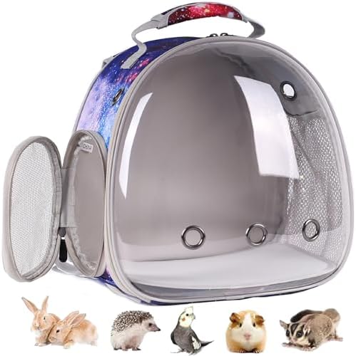 Guinea Pig Carrier Backpack, Bearded Dragon Backpack, Reptile Lizard Clear Space Capsule Bubble Astronaut Window Backpack Carrier for Bunny Hedgehog Rabbit (Galaxy Blue)