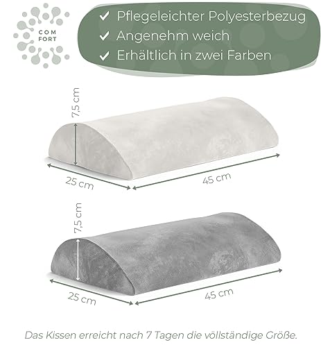 WELL B4 Ergonomisches Lendenwirbelkissen für Bett & Sofa - Lendenkissen zur Rückenstütze im Liegen - Lordosekissen für die Lendenwirbelsäule - Rücken Lendenstützkissen, Lumbar Support Pillow - GRAU