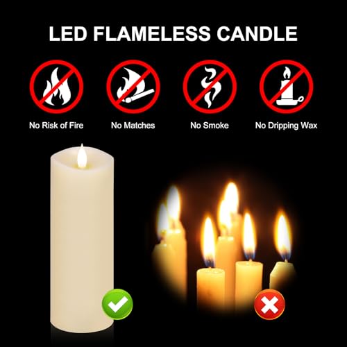 Image of 1PCS, 3 x 8 inches Flameless Candle with Remote Control, 3D Flickering Wick, Real Wax, Battery Candles,with Timer,Battery Powered Candles,for Holiday Home Decor,Ivory