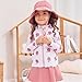 3 Pcs Youth Girls Swimsuit Long Sleeve Fruit Print Rash Guard UPF 50 Swimwear Sun Protection Hat Bathing Suits Light Pink