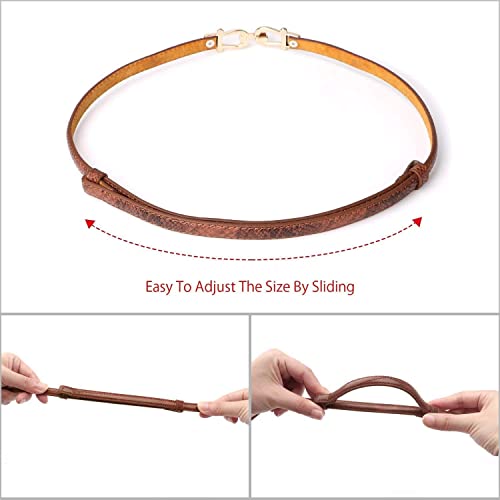 Jasgood Leather Skinny Women Thin Waist Belts For Dresses Up To 37 Inches With Golden Buckle 2 Pack  thumb #2