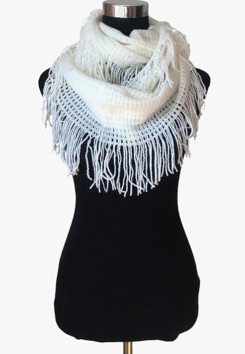 Pack of 2X Unisex Women's Winter Fringe Tassel Neck Cozy Knit Cable Infinity Loop Cowl Scarf- Solid Color3