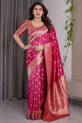 Image of SGF11 Women's Kanjivaram Soft Silk Saree With Unstitched Blouse Piece