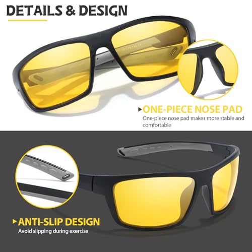 LVIOE Sports Night Vision Glasses for Driving Men Women Wraparound Polarized Night Driving Glasses Yellow Anti Glare N30713