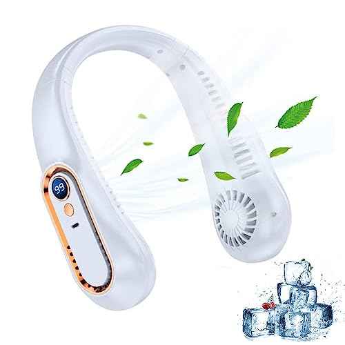 Bladeless Hanging Neck Fan, 5 Speed Personal Cooling Fan with 360° Airflow Rechargeable Face Fan for Home Office Travel Outdoor Sports (white)