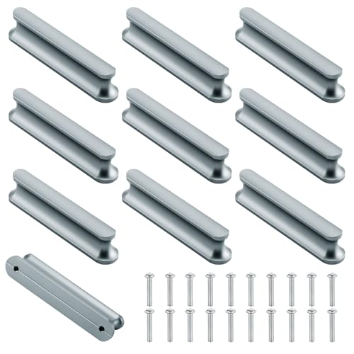 Mynoozi 10 Pack Kitchen Cabinet Door Handles and Pulls, Drawer Handles - 80mm Long (64mm Hole Centre), Grey