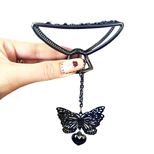 TANG SONG 4PCS Metal Hair Claw Clips with Butterfly and Heart Pendant Hair Catch Barrette Jaw Clamp for Women Half Bun Hairpins for Thin Hair(Silver+Gold+Rose Gold+Black) - Thumbnail 2