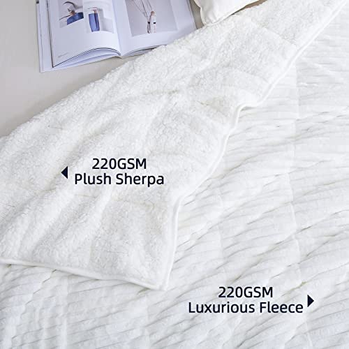 Wemore Sherpa Fleece Weighted Blanket 15 Pounds, Stripe Weighted Blankets For Adult, Dual Sided Soft And Plush Weighted Blanket, Bed Blanket Throw Twin Size 60"X 80" Inches Cream #TOP1
