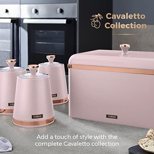 Tower T826131PNK Cavaletto Set of 3 Storage Canisters for Tea/Coffee/Sugar, Steel, Marshmallow Pink and Rose Gold
