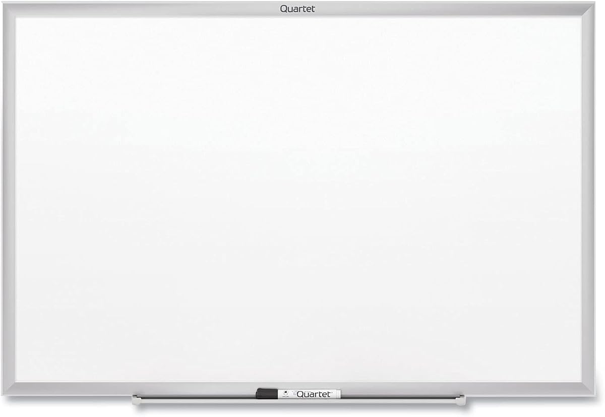 Pizarra blanca magnética para borrado en seco Quartet, pizarra blanca de 36"de ancho x 24" de alto, superficie nano-limpia que resiste las manchas de tinta, marco de aluminio plateado (SM533)