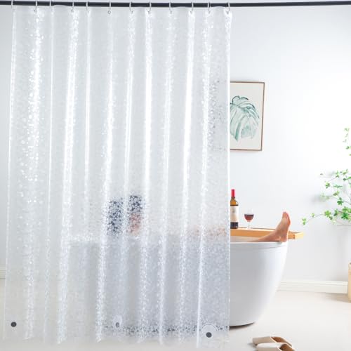 Image of Short Shower Curtain Liner 65 inch, Pebble Translucent EVA Bath Shower Liners, Heavy Duty, Cobblestone, 72 x 65 inch
