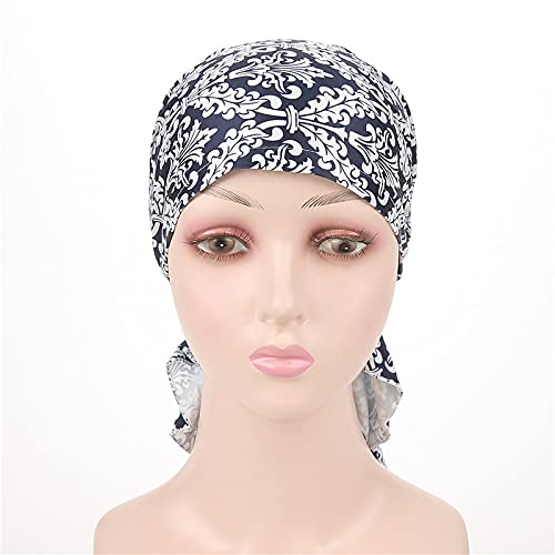 Beauty Yfjh Scarf Cotton Lined Pretied Beanie Turban Chemo Pre-Tied Headwear Bandana For Cancer Navy #TOP2