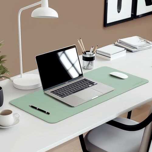 Image of Aropana Anti-Slip Extended Mouse Pad | PU Vegan Leather Desk Mat | Large Computer Desk Protector Pad with Suede Base for Keyboard, Laptop, Office & Home (90x45CM, Turquoise)