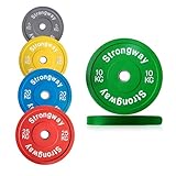 Strongway® Olympic Bumper Weight Plates Colour Coded (5KG 10KG 15KG 20KG 25KG) Discs for Barbell - 2 Inch (2') / 50mm Hole - Weight Lifting Workout Home Gym Fitness (2 X 10KG)