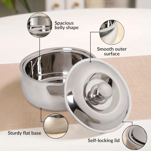 Image of Nestasia Stainless Steel Insulated Casserole with Lid (1000 ml) - 100% Food Safe Roti Server with Self Locking Lid - Retains Heat & Freshness | Rust Resistant & BPA - Free Chapati Casserole