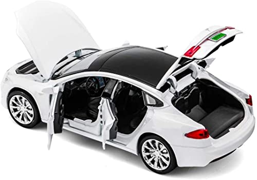 Image of Tesla S 1:32 Model Car with Box, Zinc Alloy Pull Back Toy car with Sound and Light for Kids Boy Girl Gift [Colors as Per Stock]