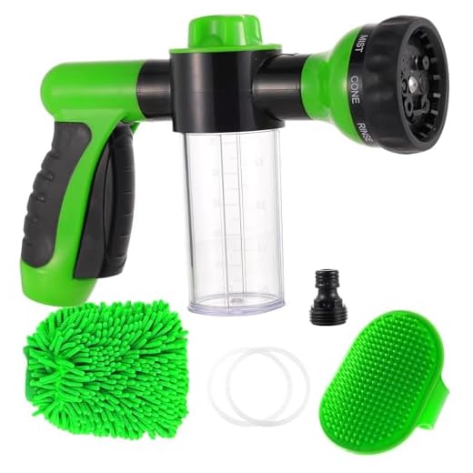 High Pressure Hose Spray Nozzle 8 Way Spray Pattern with 3.5oz/100cc Soap Dispenser Bottle Snow Foam Gun for Lawn, Clean Plants, Car Wash,Showering Pet,Garden Hose Nozzle,(Green)