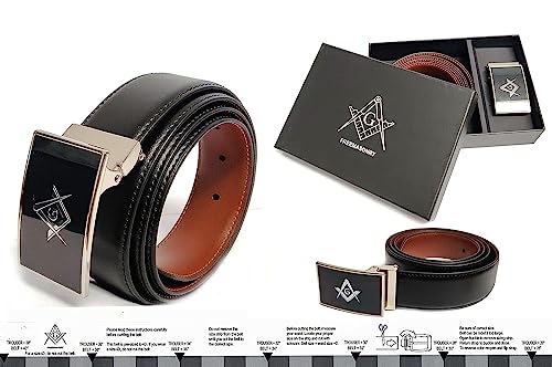 Masonic Men's Belt - Men's Reversible Belt in Black and Tan Colors - Belt for Waist Size 40" & Under - Reversible Casual Men's Belt for Any Occasion - Stainless Steel Buckle with Freemasonry Symbol3