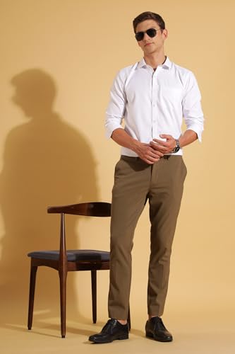 Image of Fyltr Men's Regular Fit Shirt - Dobby Self Design| Full Sleeve | Functional Patch Pocket | White Formal Shirts for Men