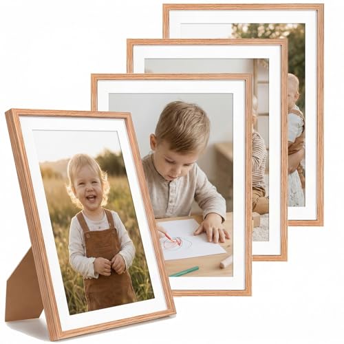Image of A4 Picture Frame Oak Set of 4, Wooden Poster Frame A4 Frames Durable Photo Frame for Prints, Certificate, Gallery, Photos, and Posters - Wall Mountable and Tabletop Display - Light Oak