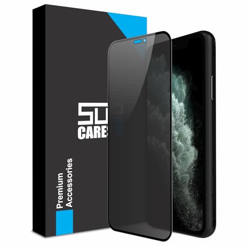 Image of SupCares Privacy Tempered Glass for iPhone 11 Pro, iPhone X and Xs (5.8 Inch) With Installation Kit | Military-Grade Gorilla Screen Protector | Edge to Edge Coverage | Black