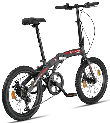 Licorne Bike Phoenix 2D Cross 20 Zoll Aluminium Faltrad Klapprad Scheibenbremse Discbremse Faltfahrrad Herren Damen 7 Gang Kettenschaltung Folding City Bike Alu-Rahmen (Spoke Wheels, Anthrazit/Rot)