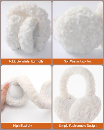 Trifabricy EarMuffs for Women Winter Faux Fur Warm Earmuffs Cute Foldable Ear Covers Cold Weather Fluffy Ear Warmers Adjustable Headband Winter Accessories
