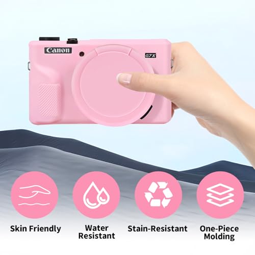 HESPLUS Case for Canon Powershot G7X Mark II Digital Camera, Soft Silicone Protective Cover Case with Removable Lens Cover for Canon Powershot G7 X Mark II DSLR Camera, Pink