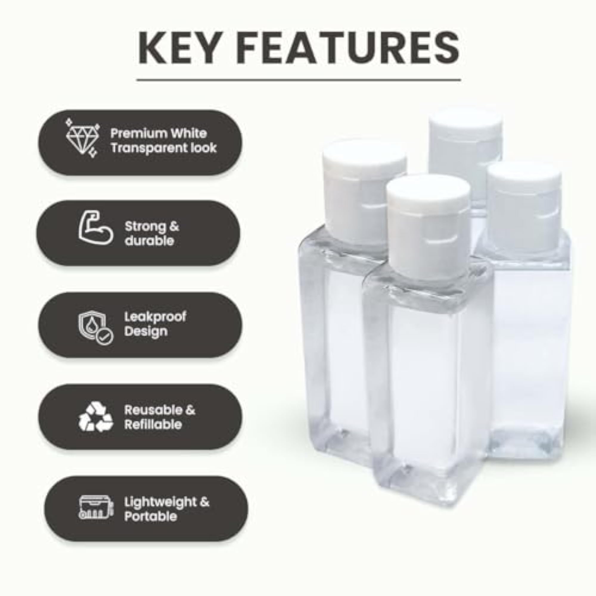 50ml Empty Clear Plastic Bottles, Refillable Containers