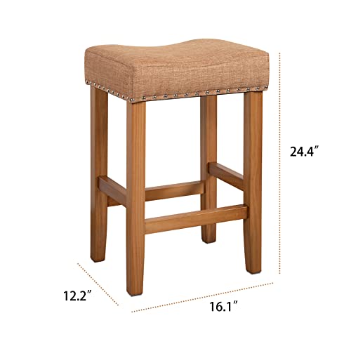 Luxurskingqyw Bar Stools Set Of 2 Solid Wood Kitchen Stools With Fabric Soft Cushion Counter Height Bar Stools For Indoor 2Pcs (Caramel) #TOP1