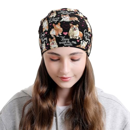 Corgi Dog Beanie Chemo Hats for Women Men Cute Pet Slouchy Cancer Headwear Stretchy Skull Cap Soft Knitted Hat Nightcap Chemo Gifts — view 4
