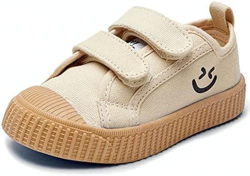 HAPPY NOCNOC Toddler Shoes for Boys & Girls, Canvas Velcro Sneakers with Candy-Colored Sole Size 6-14 Khaki