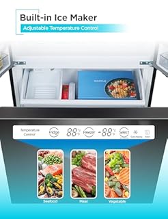 BLACK+DECKER 16 Cu. Ft. French Door Refrigerator with Built-in Ice Maker, Full Size Refrigerator with Bottom Mount Freezer Drawer, Frost Free, ENERGY STAR certified, BRF1600GIMB, Black