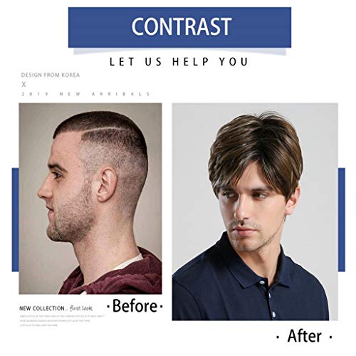 10 Wigs Wig Peruca Natural Sintética Da Parte Lateral Das Perucas Masculinas Retas Curtas Com Franja