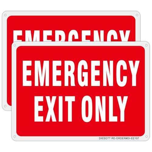 2 Pack Emergency Exit Only Signs, 10x7 Inches Aluminum Emergency Exit Sign, UV Protected, Durable, Weatherproof, Easy to Install, Indoor/Outdoor Use
